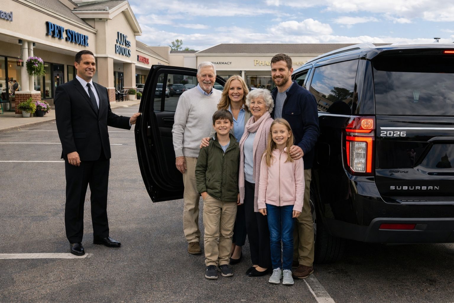 Family using Boston airport car service SUV with luggage for Logan Airport transfer
